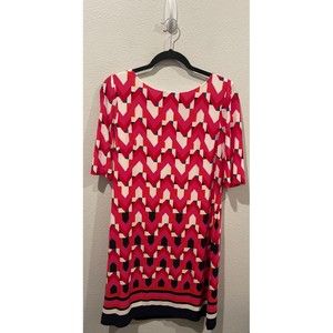 ELIZA J Geometric Print Mini Pink Red Mini Cocktail Dress